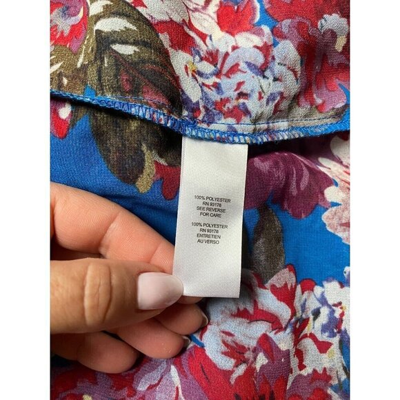 Elie Tahari blouse New womens size Medium long sleeve blue floral - Picture 6 of 6